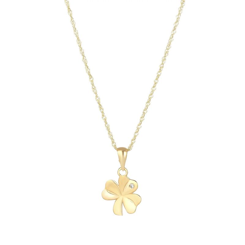 10K Gold CZ Shamrock Necklace