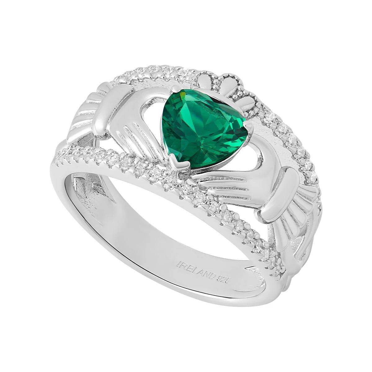 Claddagh with Green Stone Sterling Silver Ring