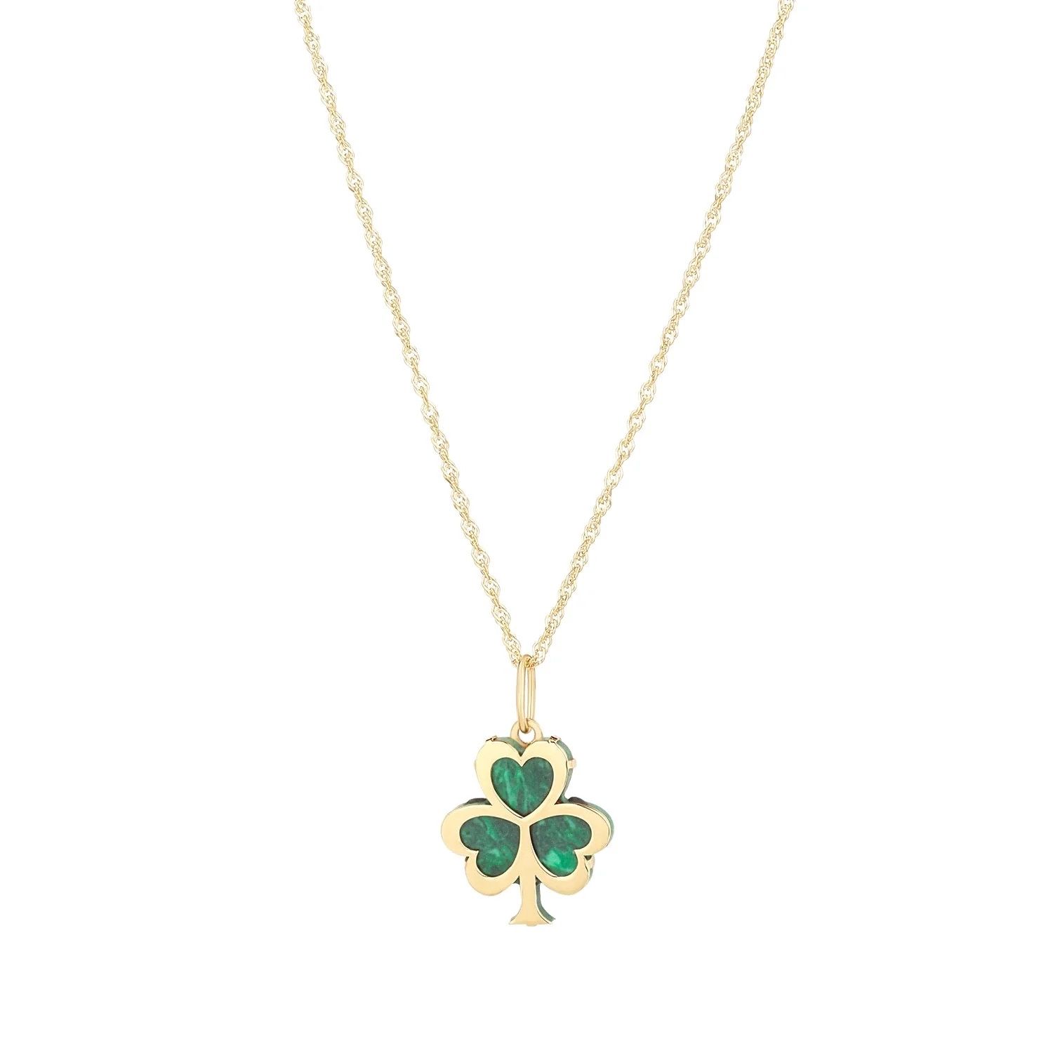 10K Gold Malachite Shamrock Necklace
