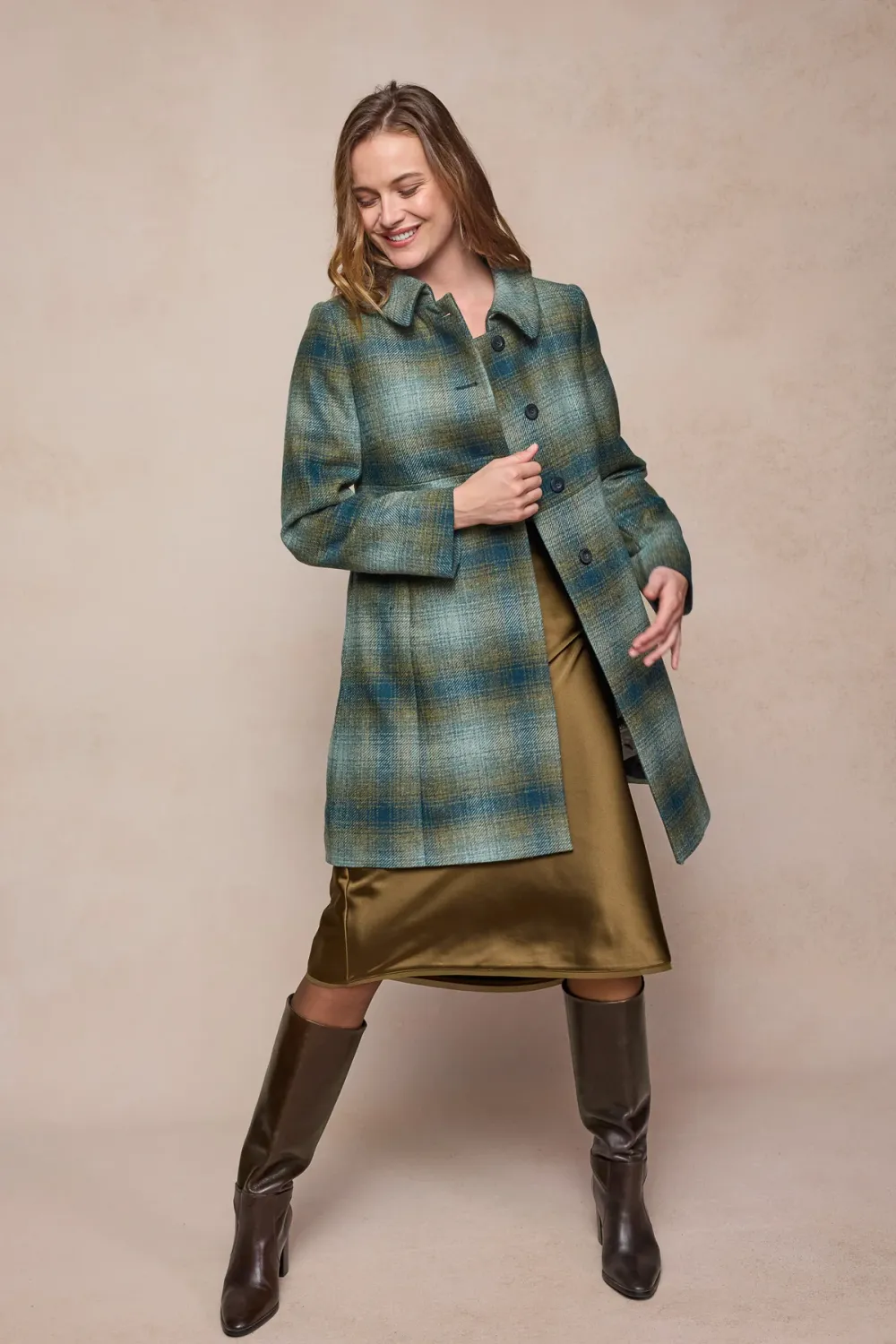 Aimee Tweed Coat - Ocean Check