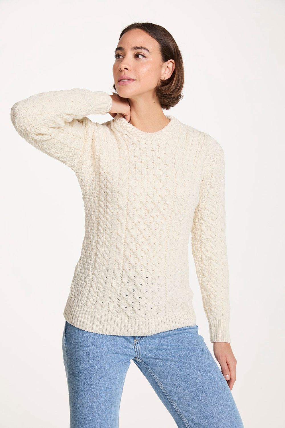 Ladies Shaped Traditional Aran Sweater - Natural