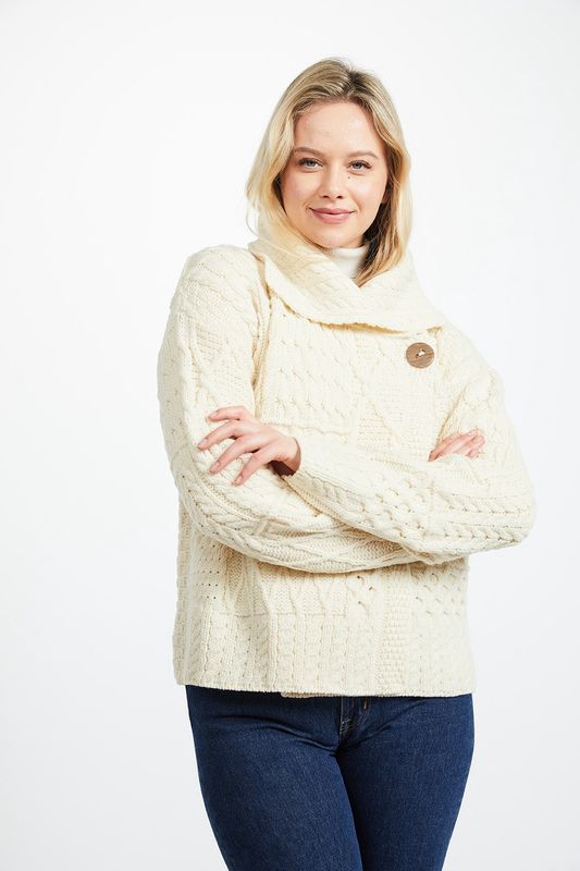 Patchwork One Button Cardigan with Oversized Collar