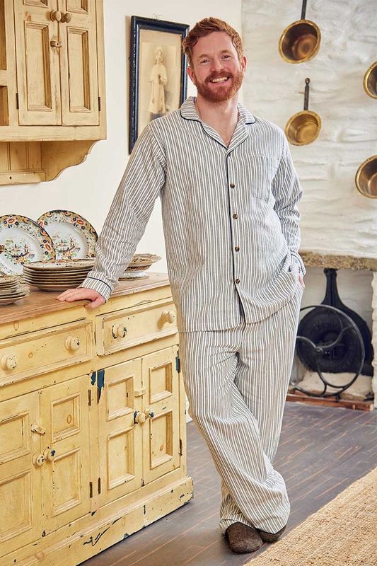 Flannel Pyjamas Set - Top &amp; Bottom - Blue Stripe