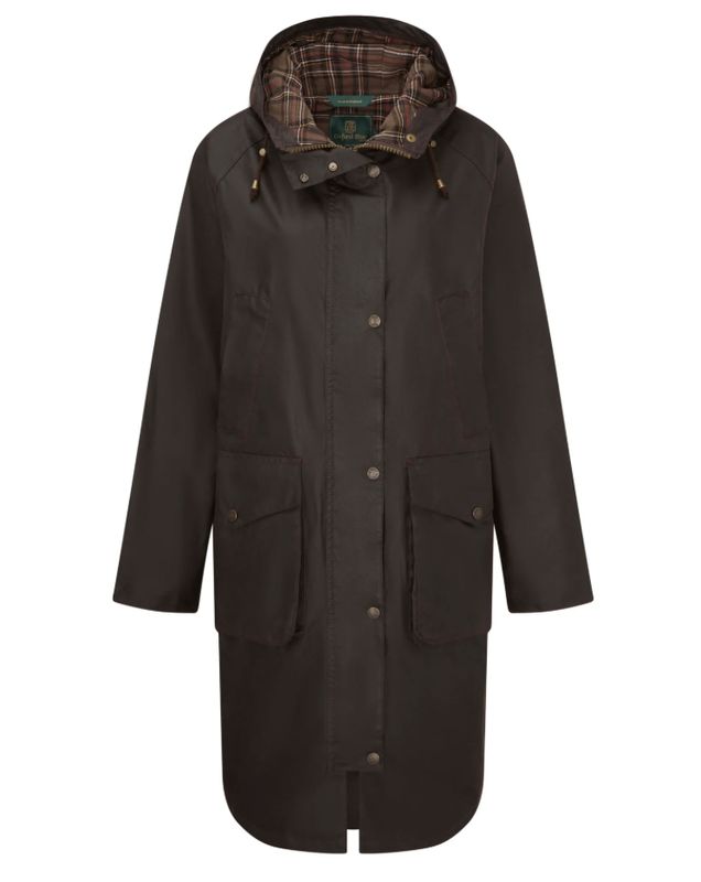 Devon Ladies Long Wax Coat - Brown