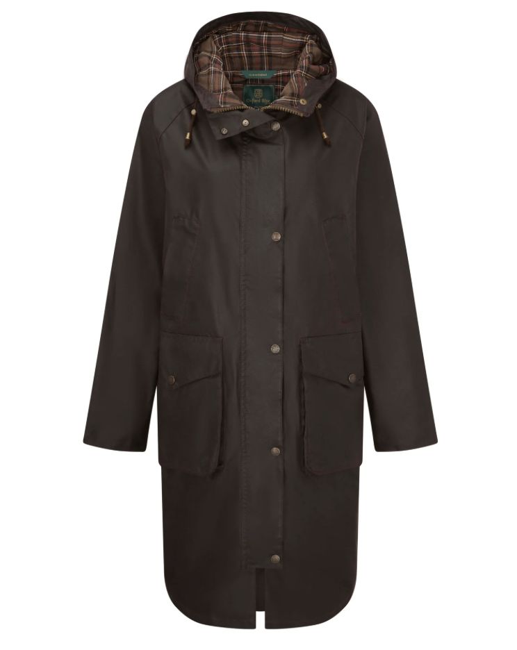 Devon Ladies Long Wax Coat - Brown, Size: XS(8UK)