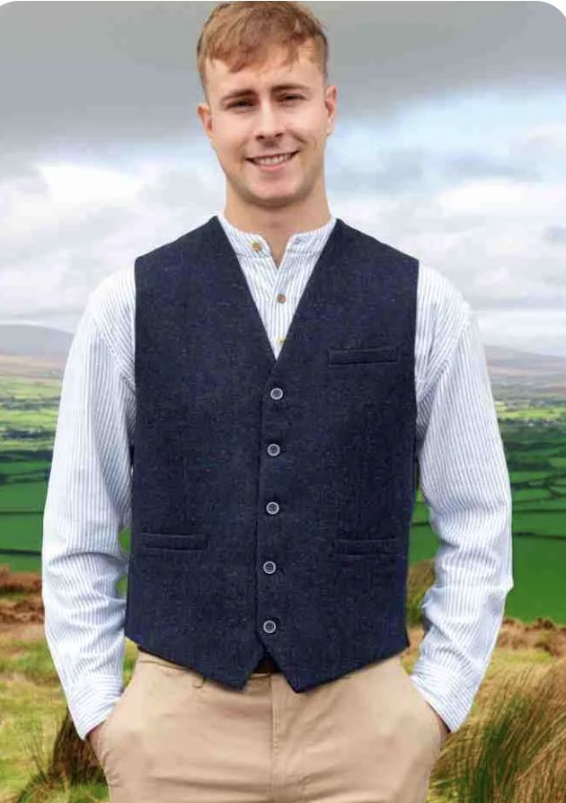 Emerald Isle Waistcoat, Colour: Blue Herringbone, Size: 40