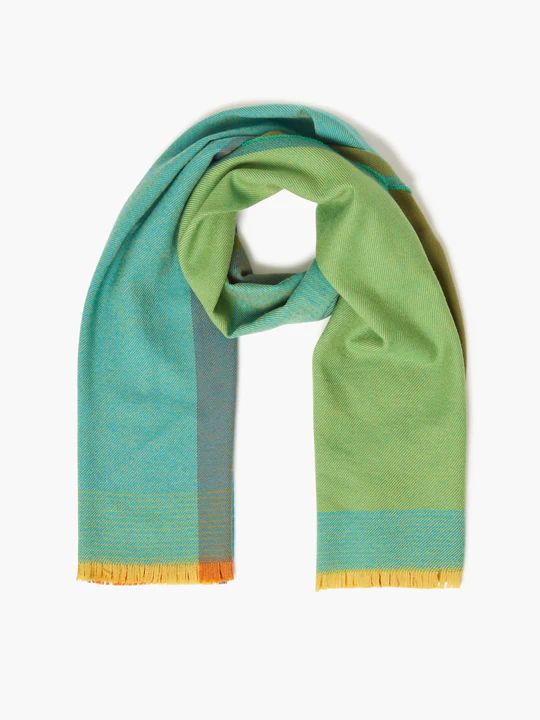 Foxford Merino Wool - Giant Scarf - Green/Blue Block