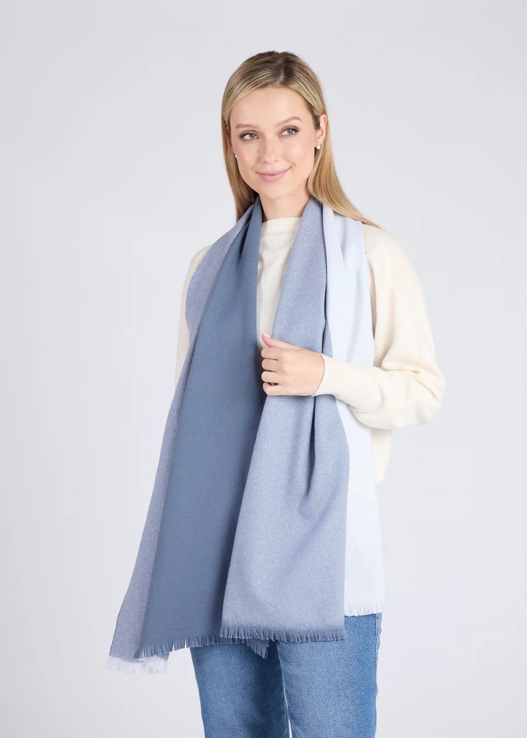 Merino Wool - Giant Scarf - Denim 4 Stripe