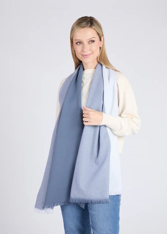 Merino Wool - Giant Scarf - Denim 4 Stripe