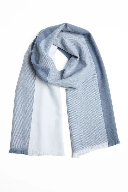 Foxford Merino Wool - Giant Scarf - Denim 4 Stripe
