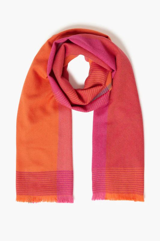 Foxford Merino Wool - Giant Scarf - Orange/Pink Block
