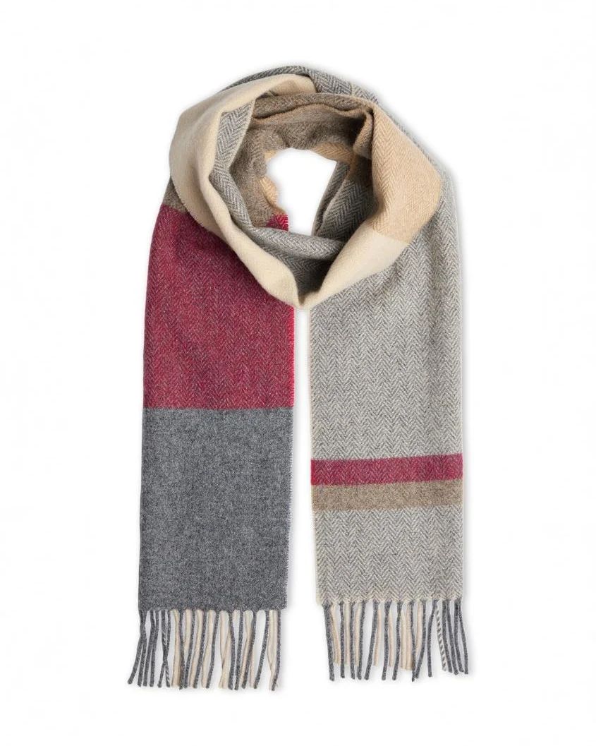 Foxford Lambswool Scarf - Tomato/Camel Block Check