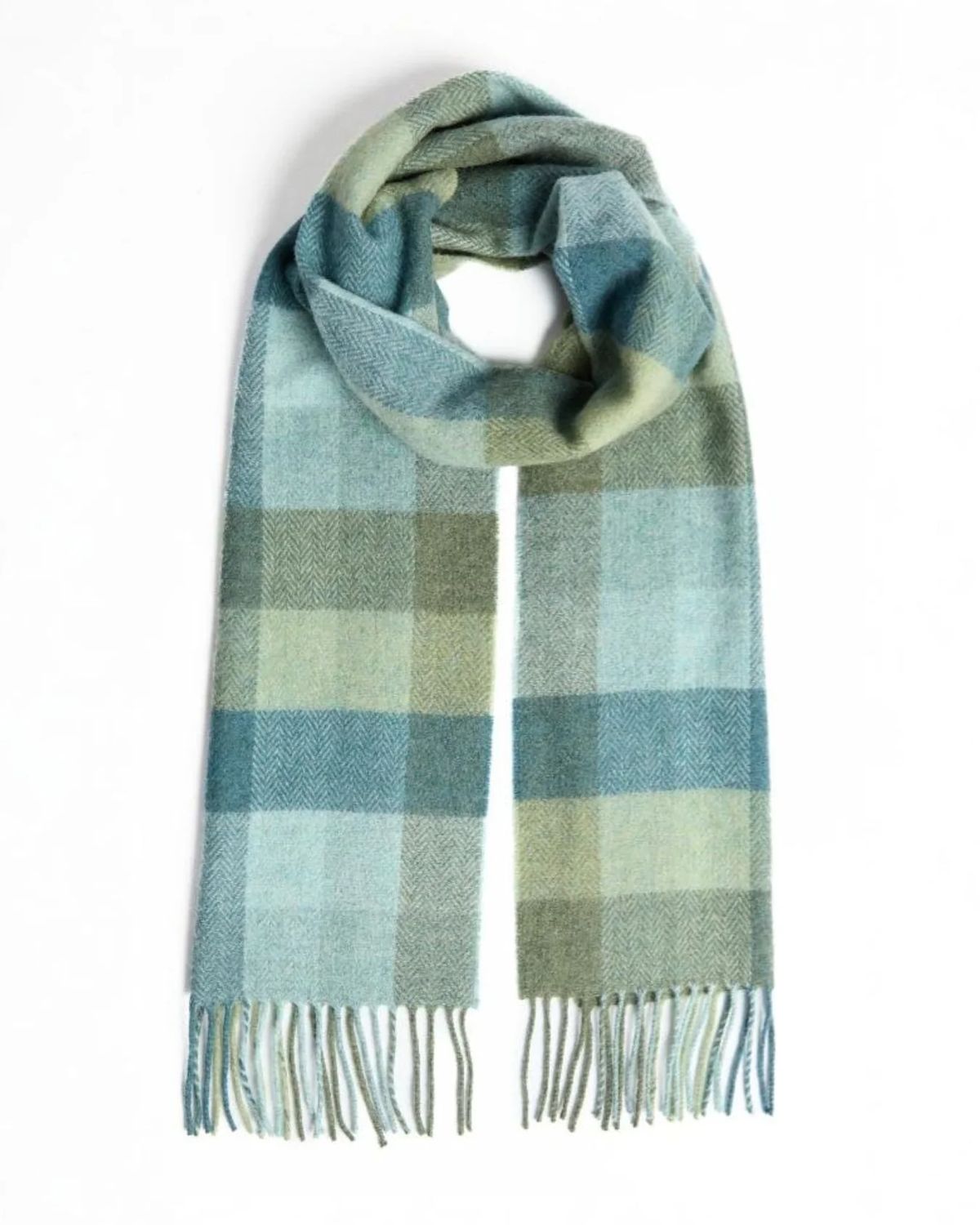 Foxford Lambswool Scarf - Damask/Green/Turq Check