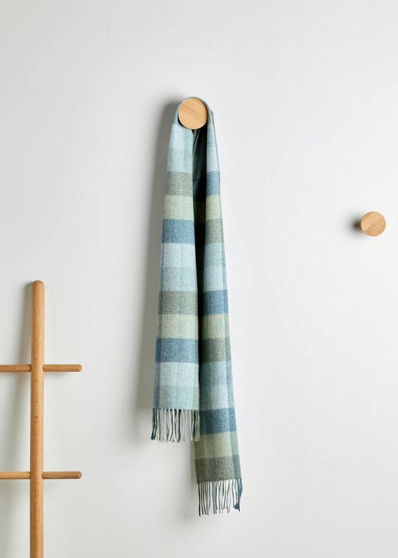 Foxford Lambswool Scarf - Green/Blue Check