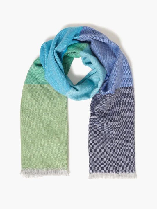 Foxford Merino Wool - Giant Scarf - Green/Navy Stripe