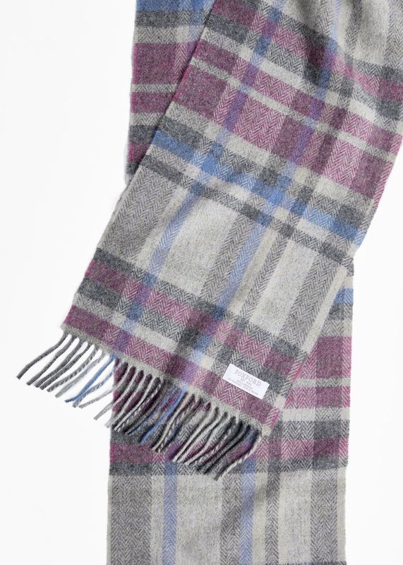 Foxford Lambswool Scarf - Damask/Grey Tartan