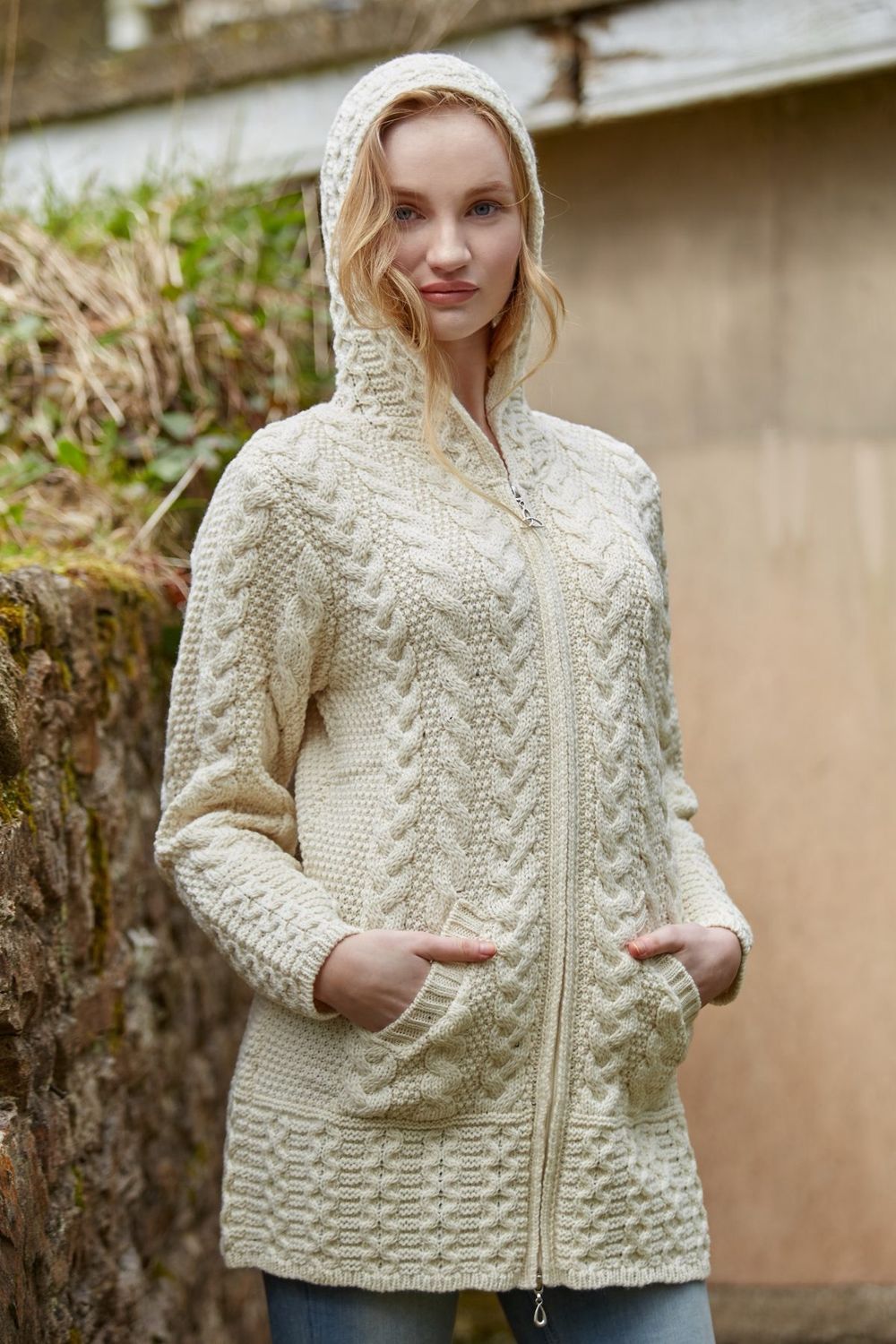 Galway Coat with Celtic Knot Zipper - Natural