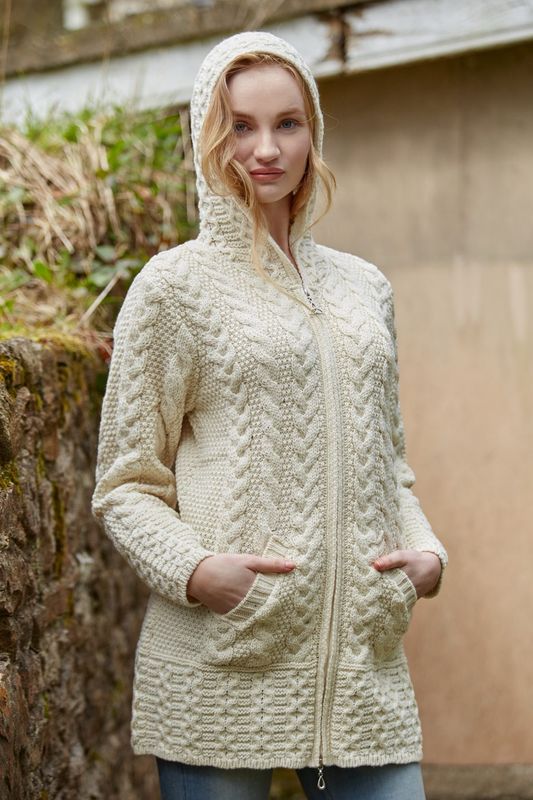 Galway Coat with Celtic Knot Zipper - Natural