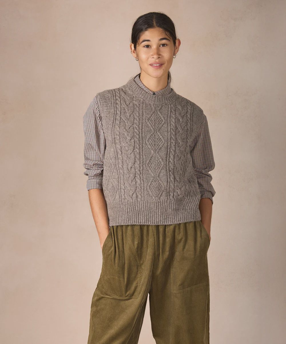 ‘Callie’ Cable Vest in Rocky Ground
