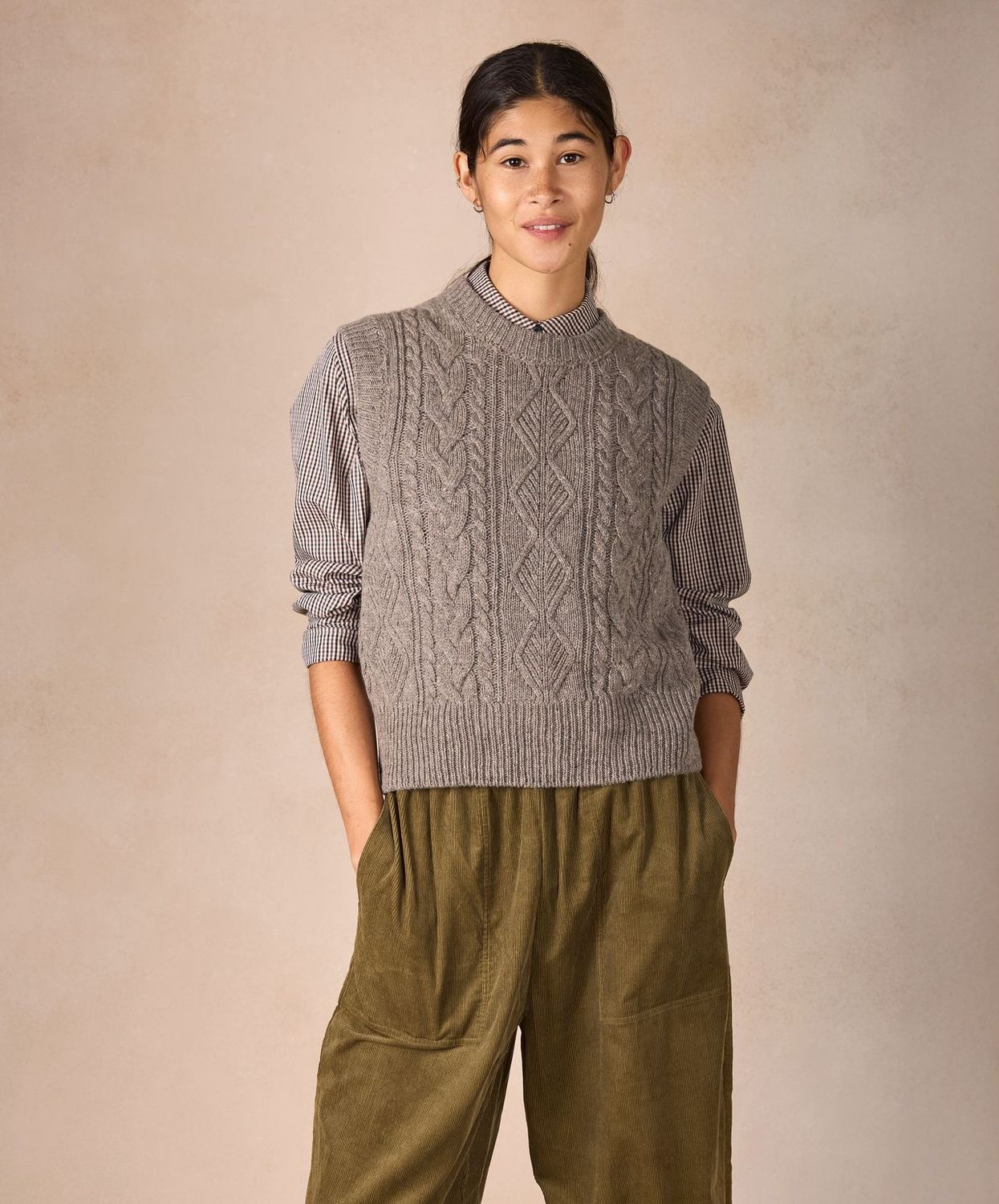 ‘Callie’ Cable Vest in Rocky Ground