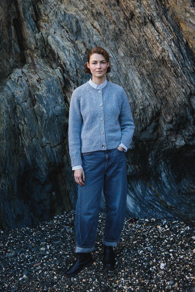 Raglan Crew Neck Cardigan - Ice Blue