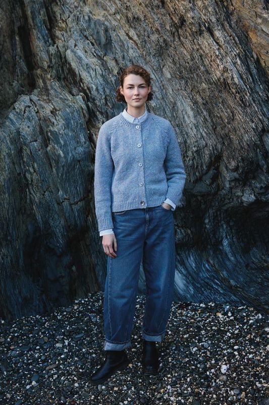 Raglan Crew Neck Cardigan - Ice Blue