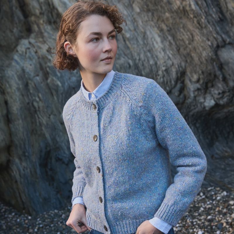 Raglan Crew Neck Cardigan - Ice Blue