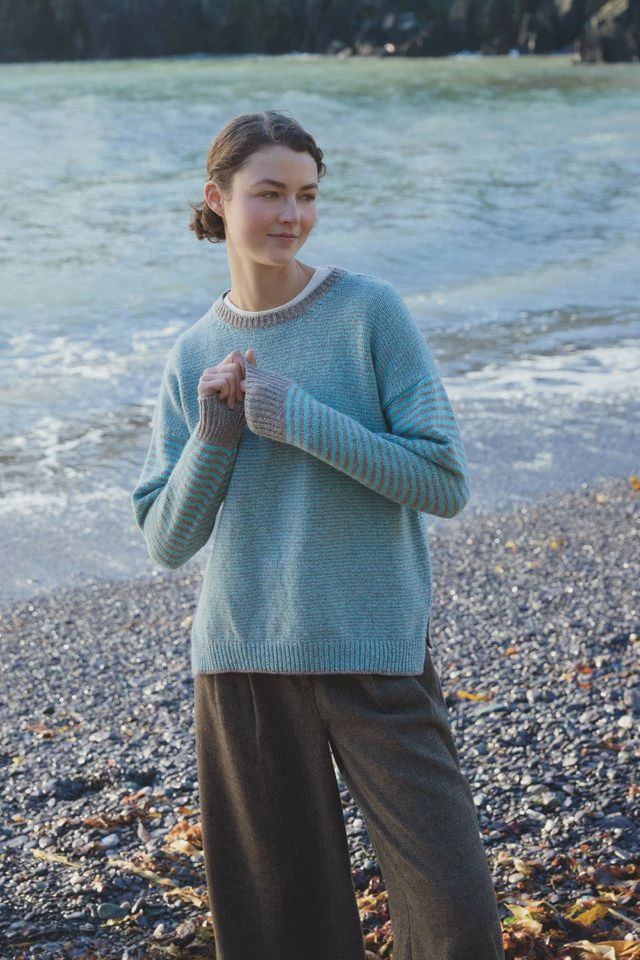 Ladies Striped Crew Neck with Slits
