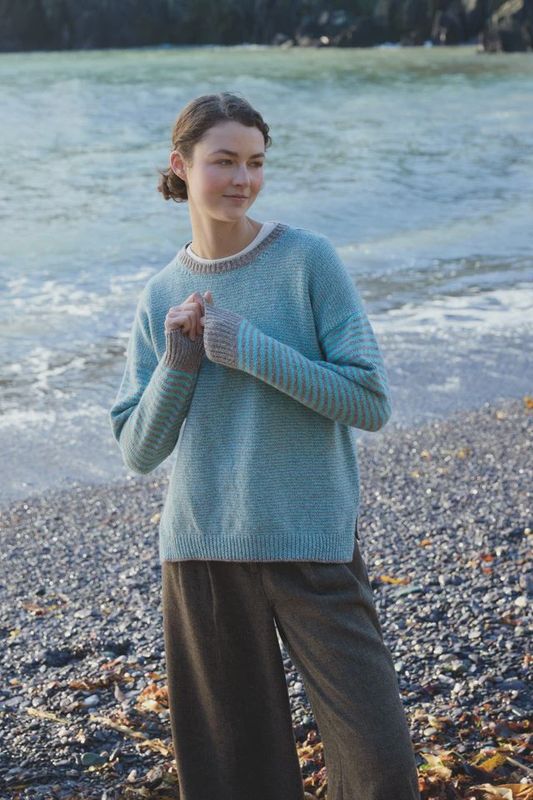 Ladies Striped Crew Neck with Slits