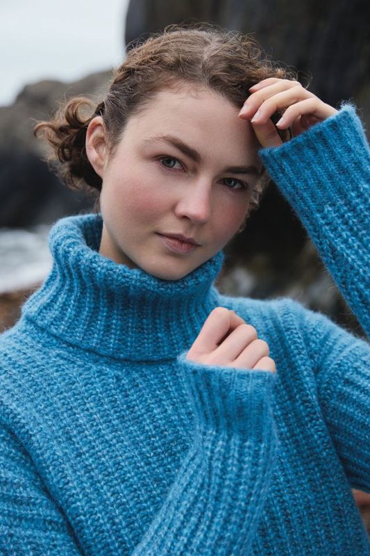 Ladies Boxy Ribbed Polo Neck - Sky