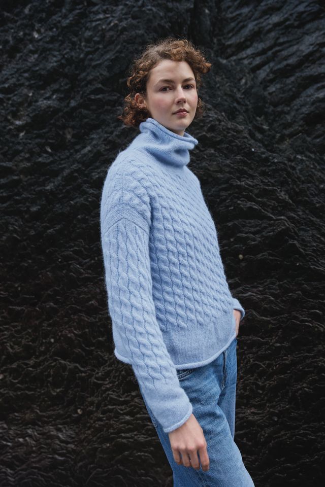 Cable Knit Funnel Neck - Forget Me Not