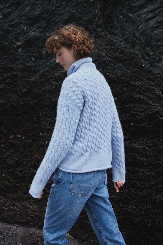 Cable Knit Funnel Neck - Forget Me Not
