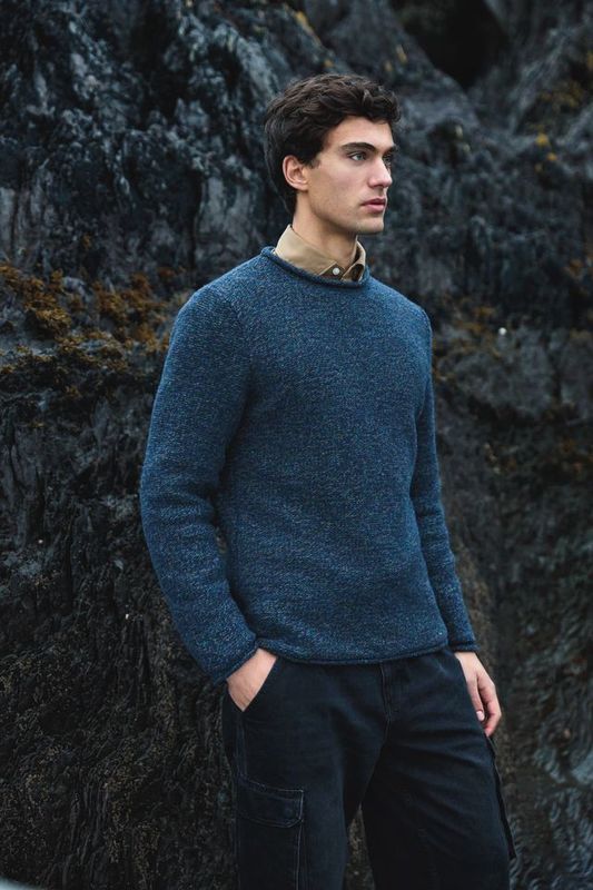 Semi Felted Crew Neck Jumper With Rolled Edges - Blue Bark