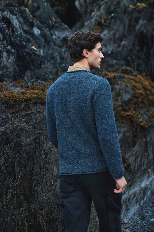 Semi Felted Crew Neck Jumper With Rolled Edges - Blue Bark