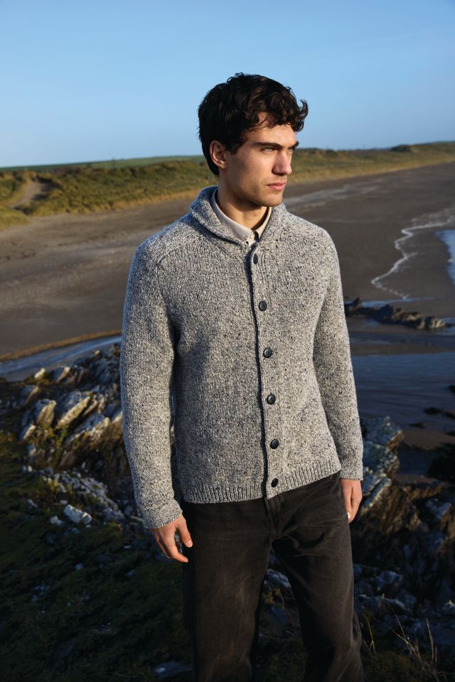 Saddle Shoulder Buttoned Shawl Collar Cardigan