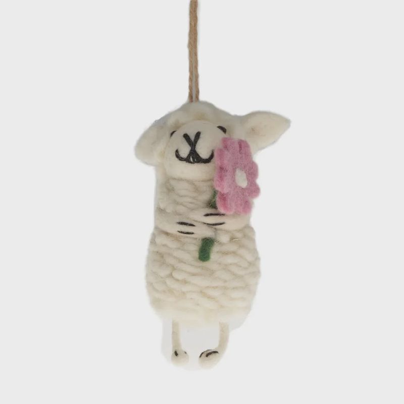Felt Sheep Ornament - Pink Flowers