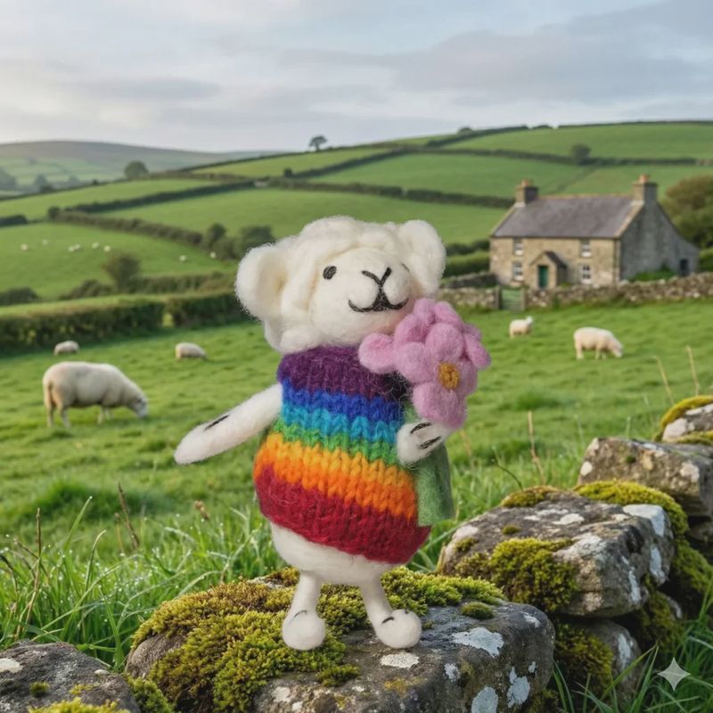 Felt Sheep Ornament - Rainbow