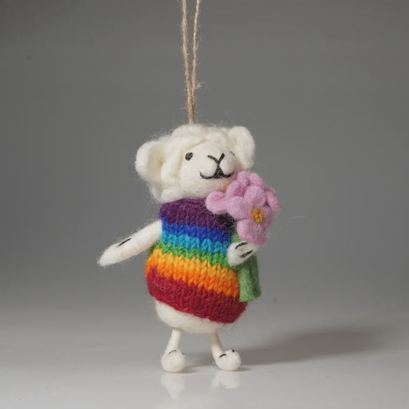 Felt Sheep Ornament - Rainbow