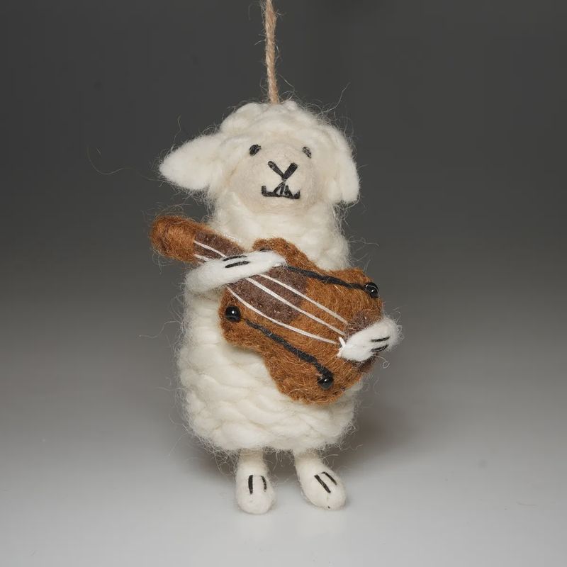 Felt Sheep Playing Guitar Ornament