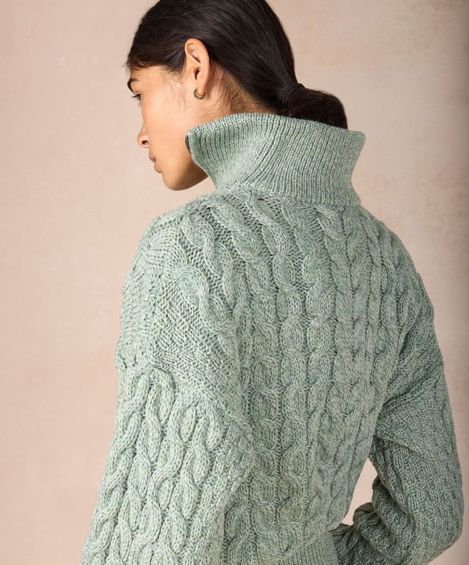 Jessica Cropped Aran Zip Neck - Sage