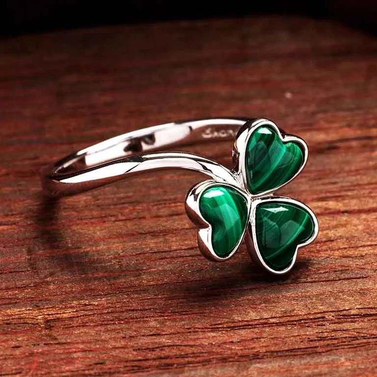 Green Malachite Shamrock Ring - Sterling Silver