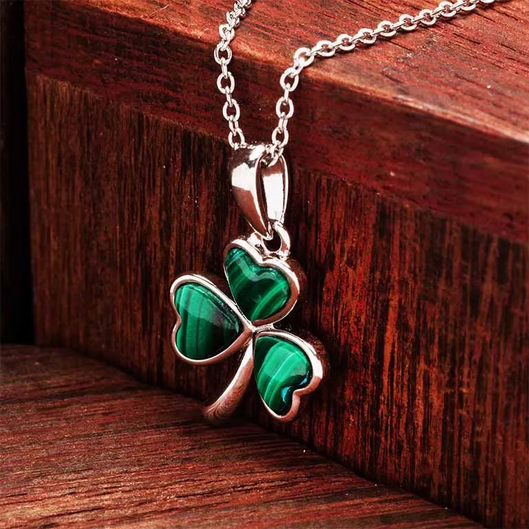 Green Malachite Shamrock Pendant - Sterling Silver