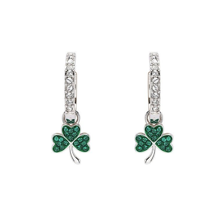 Sterling Silver Shamrock Earring With Green Crystals