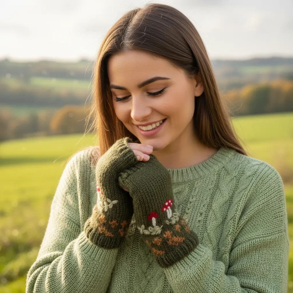 Pure Wool Handknitted Mushroom Handwarmers
