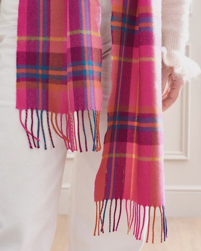 Hot Pink Check Merino Scarf