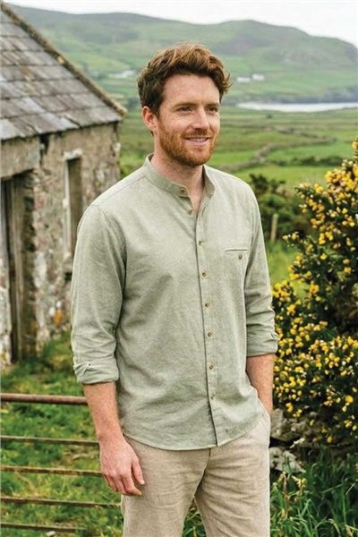 Lee Valley Linen Grandfather Shirt - Melange Moss