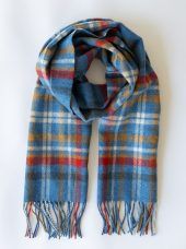 Irish Wool Scarf Short Blue Red Mustard Check