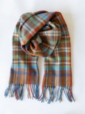 Irish Wool Scarf Short - Rust Orange Blue Green Check