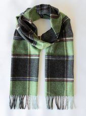 Irish Wool Scarf Long - Green Charcoal Multi Block Check