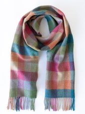 Irish Wool Scarf Long - Green Pink Orange Teal Block Beck